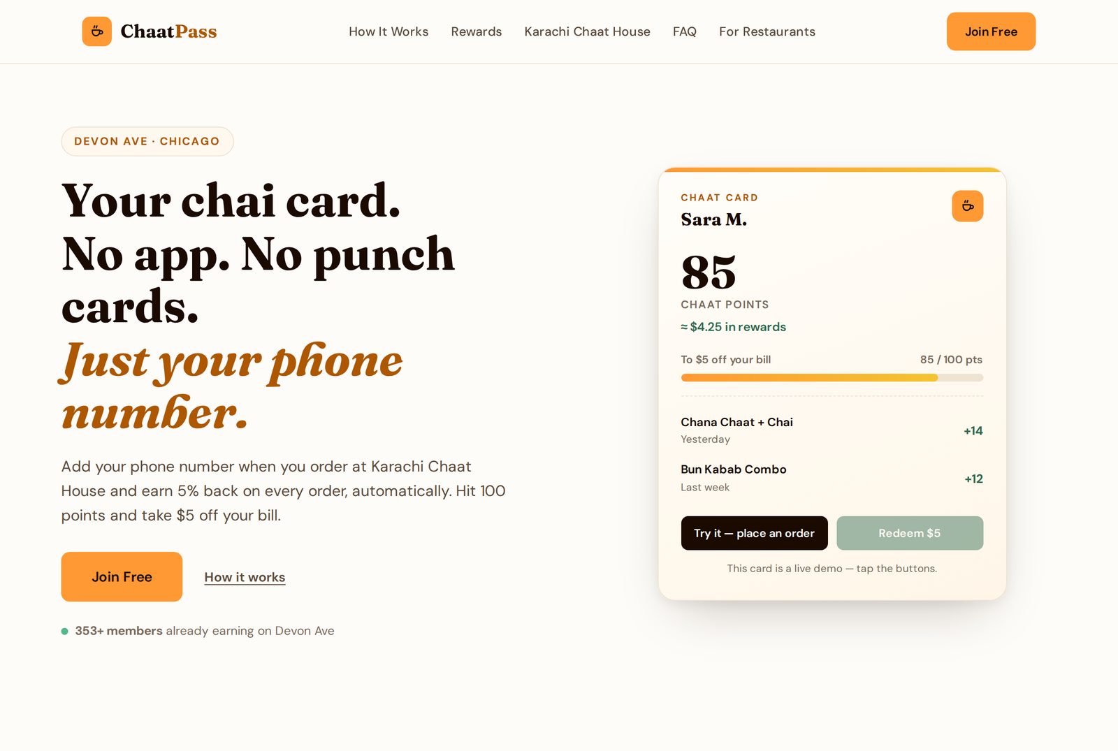 ChaatPass — live loyalty product site